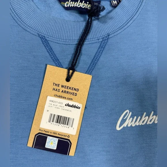 Chubbies Soft Terry Pullover Crewneck Sweatshirt Mens Medium Palm Tree Blue NWT - Picture 6 of 7